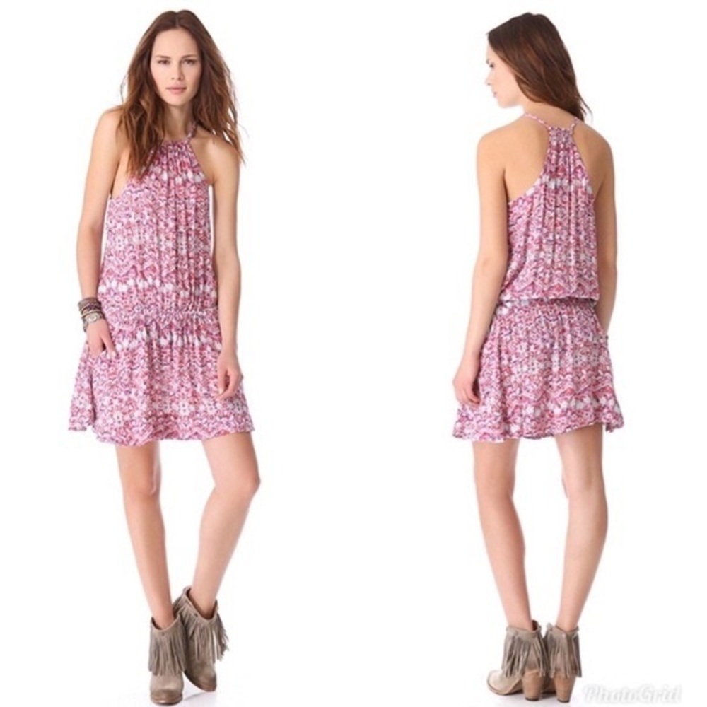 Free People Simone Boho Pocket Batik Print Dress white pink sleeveless Size M